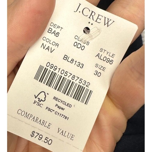 J Crew Khaki Shorts Mens 30X9 Navy Blue 100% Cotton Flat Front Casual Pocket NEW - Picture 6 of 10